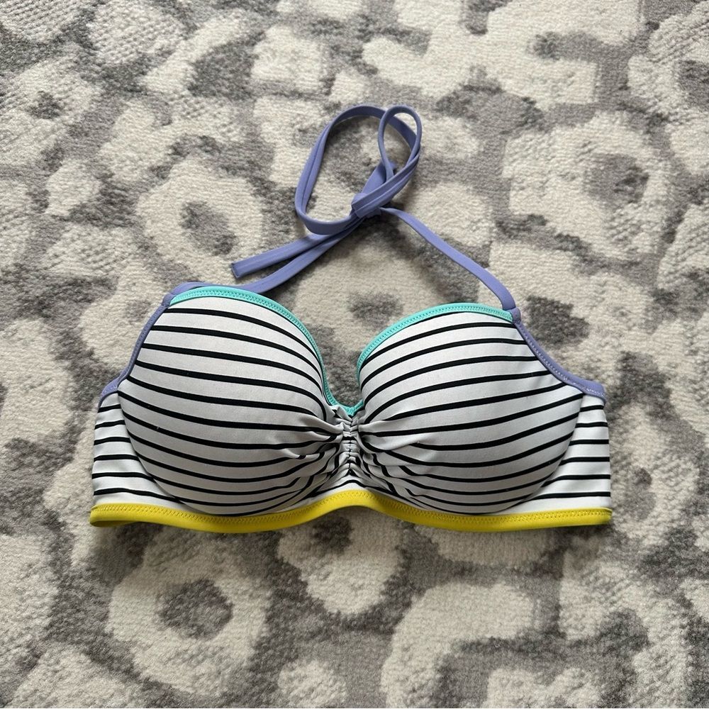 Victorias Secret 34D Swim Bikini Top Striped Black White Multicolor Swimsuit